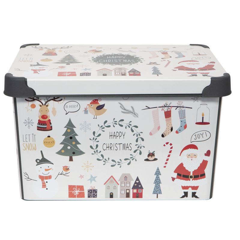The Holiday Aisle Happy Christmas Design Plastic Storage Tote & Reviews